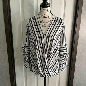 Alfani Striped Black and White Women's Top Size Small